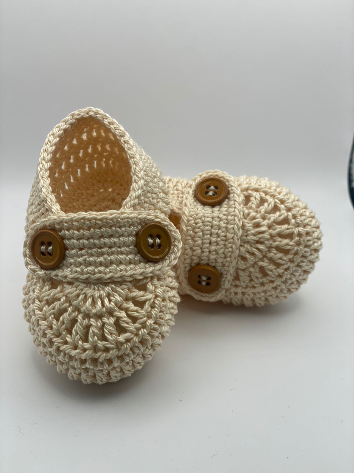 3-6 Months Beige Button Shoe