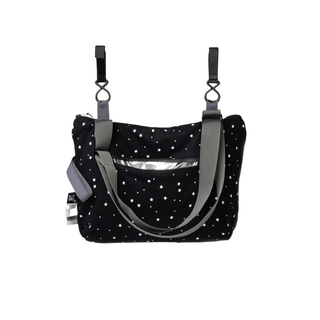 Black With White Stars Stroller Bag
