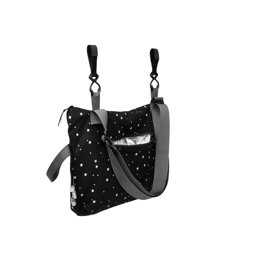 Black With White Stars Stroller Bag