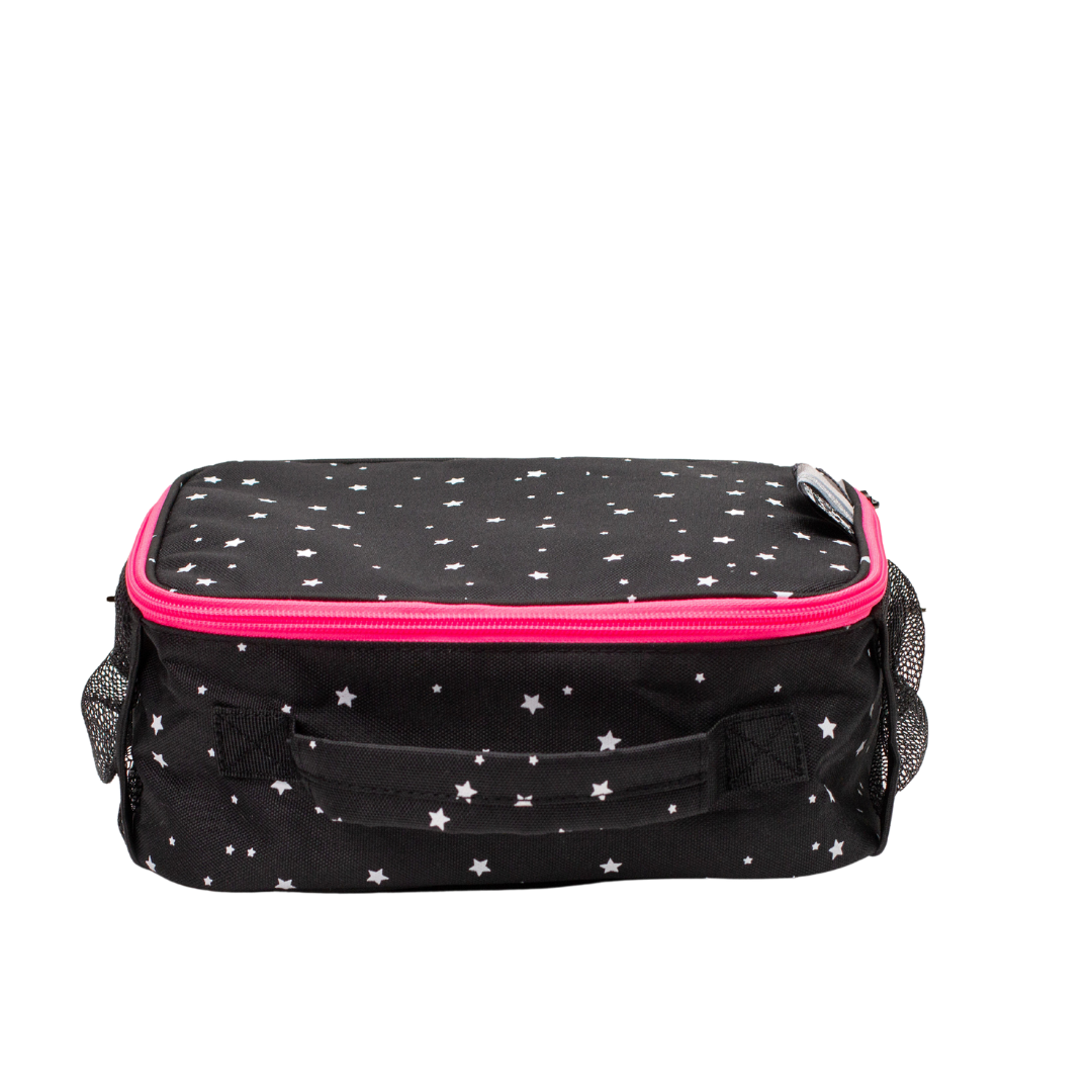 Black With White Stars pink zipper Lunchbox